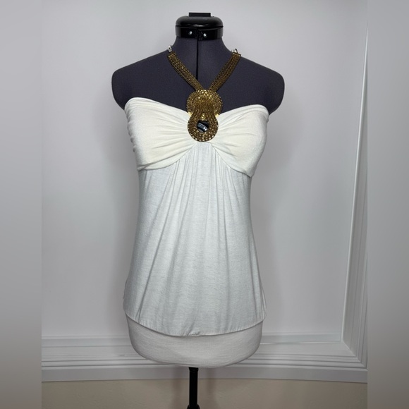 Papaya White Strapless Tank Top with Gold Accent - Picture 1 of 6